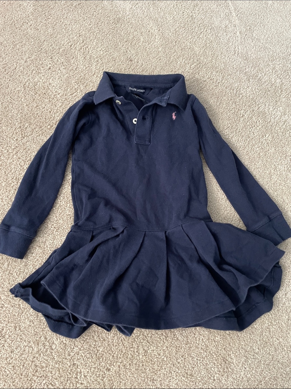 Ralph Lauren Navy Polo Shirt with Pink Pony Embroidery